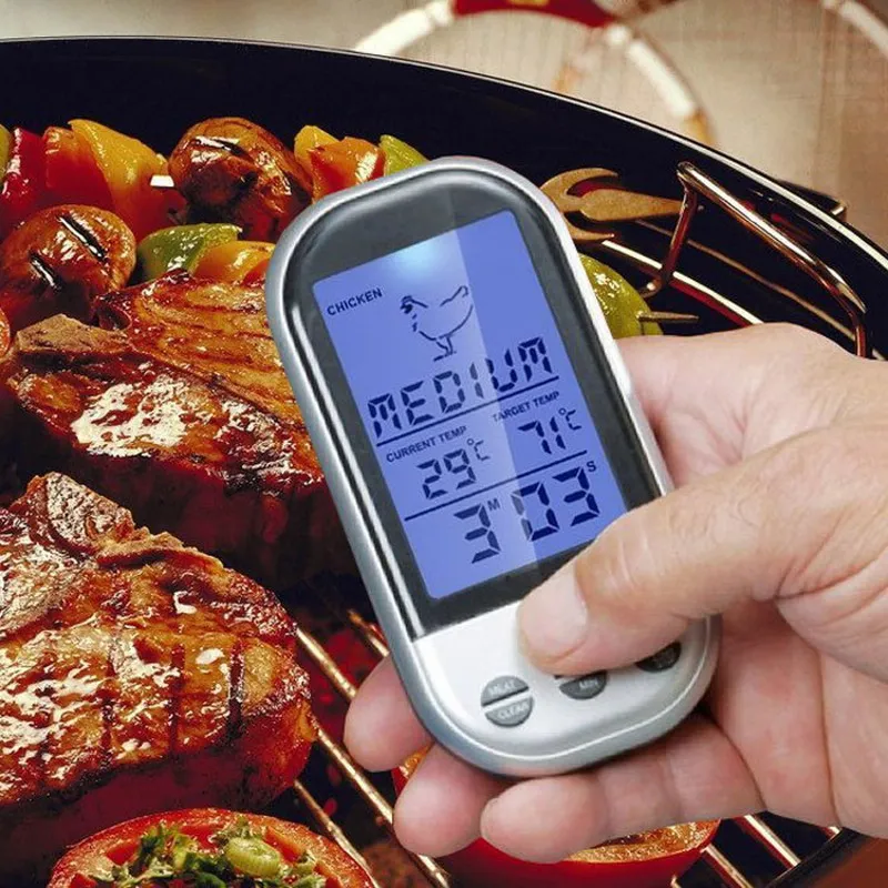 

1 PC LCD Backlight Wireless Meat Thermometer  Digital Kitchen Remote Thermometer For BBQ Grill Meat  Food Cooking Tools VBQ06T5