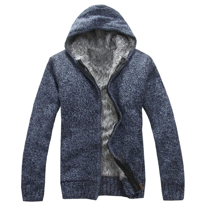 Мужской свитер, зимний теплый толстый свитер, мужской вязаный свитер с капюшоном, повседневный бархатный меховой свитер, пальто 2XL