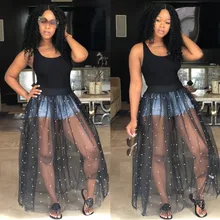 BKLD Сексуальная футболка женская черная сетчатая Лоскутная Топ Длинные рубашки повседневные свободные футболки без рукавов с круглым вырезом жемчужные топы с бисером