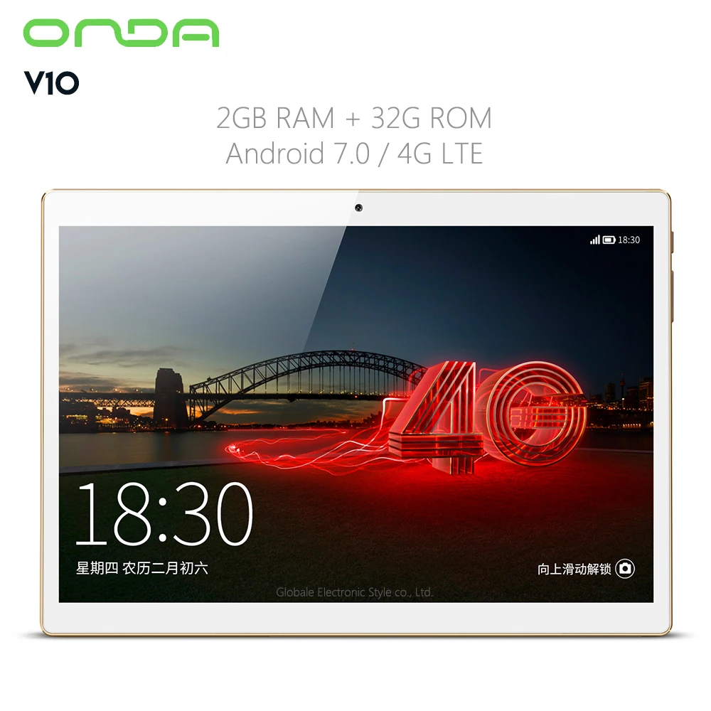 

Original Onda V10 4G Tablet 10.1 inch Android 7.0 Phablet MTK6753 Octa Core 1.3GHz 2GB RAM 32GB eMMC IPS Screen GPS Bluetooth