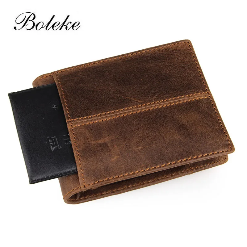 

Men RFID Blocking Wallet Short Bifold Vintage Oil Waxing Leather Wallet Purse Handmade Carteira Masculina with Coin Pocket 8064