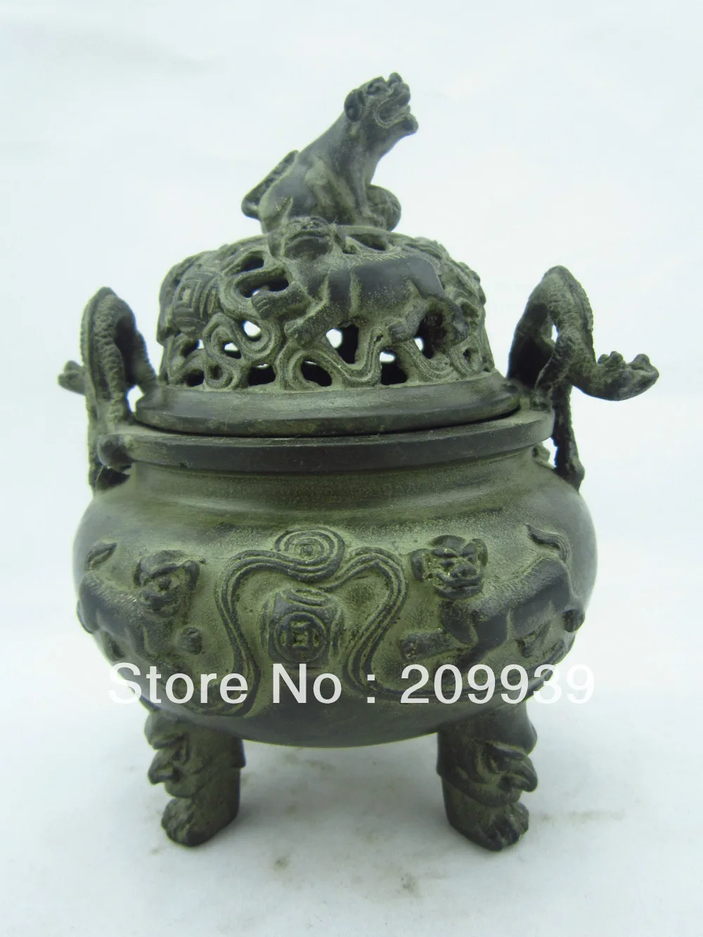 

00839 Chinese Asian antique bronze censer statue