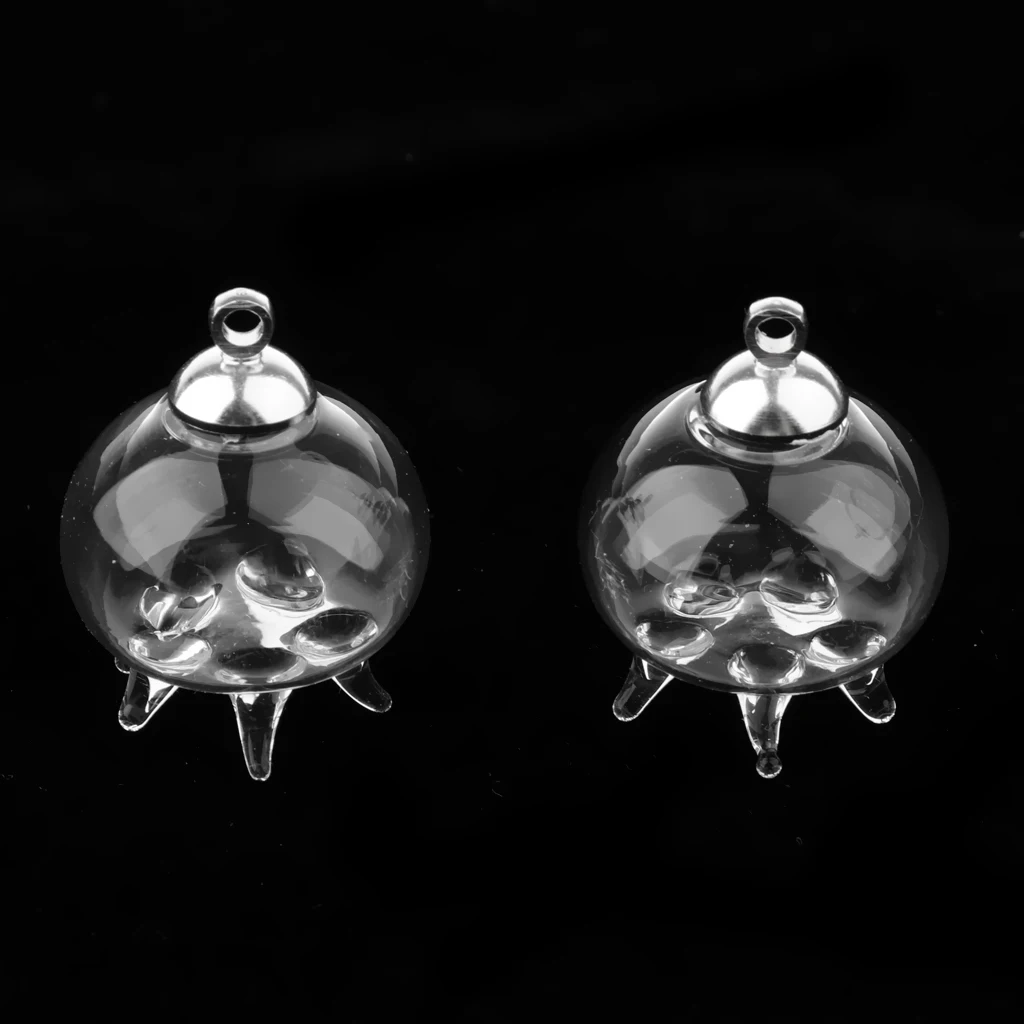 2Pcs Mini Jellyfish Shape Empty Glass Wishing Bottles Vial Pendant Charms DIY Craft
