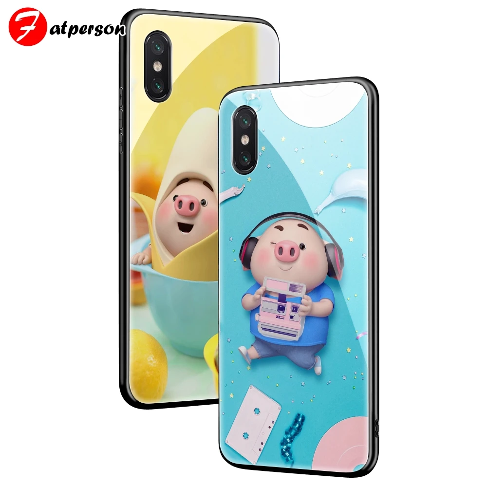 

Custom photo Toughened glass Phone Case For Redmi 5 5Plus S2 note5 7 6Pro 6 6A case cute pig wallpaper phone case cover capa