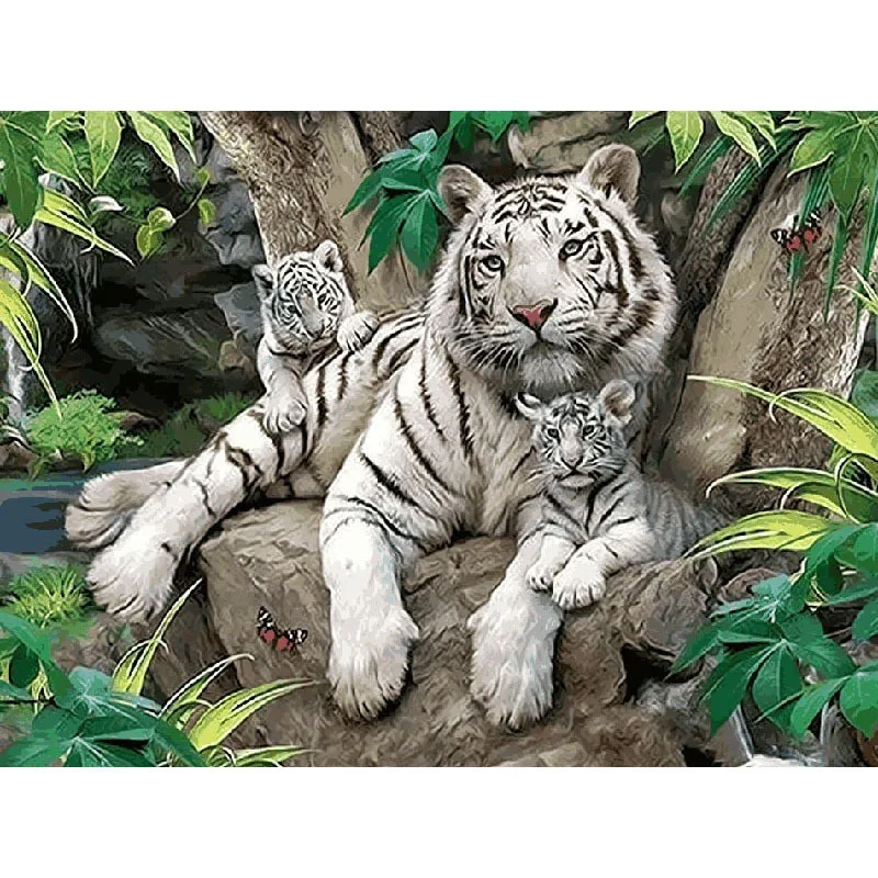 

19.6x15.7in Paintings By Numbers Animals Big and Small Tiger Family Other with Frame Paintings for Living Room Wall Home Deco