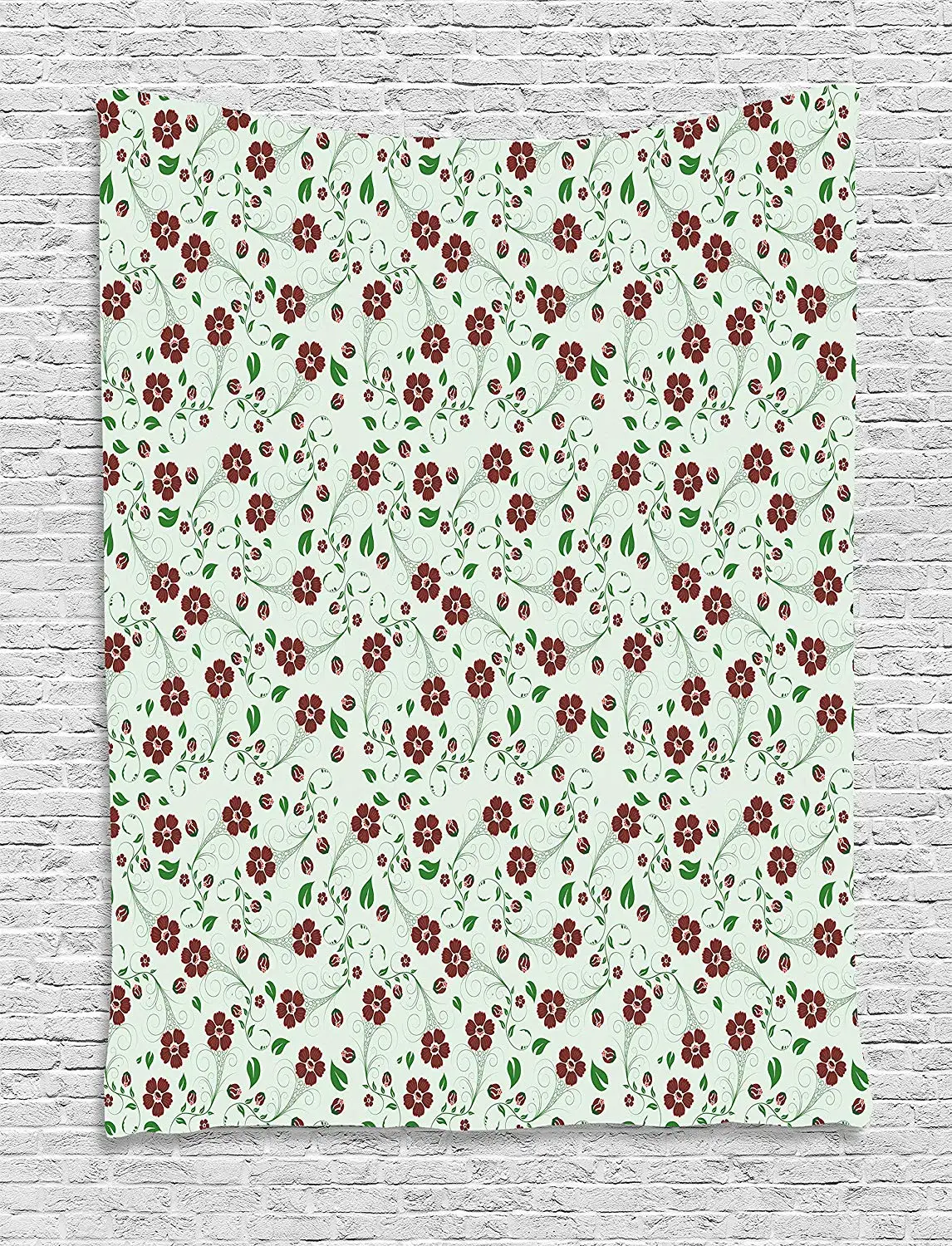 Floral Tapestry Oriental Pattern Green Levees Retro Vintage Style Artwork Bedroom Living Room Burgundy Light | Дом и сад