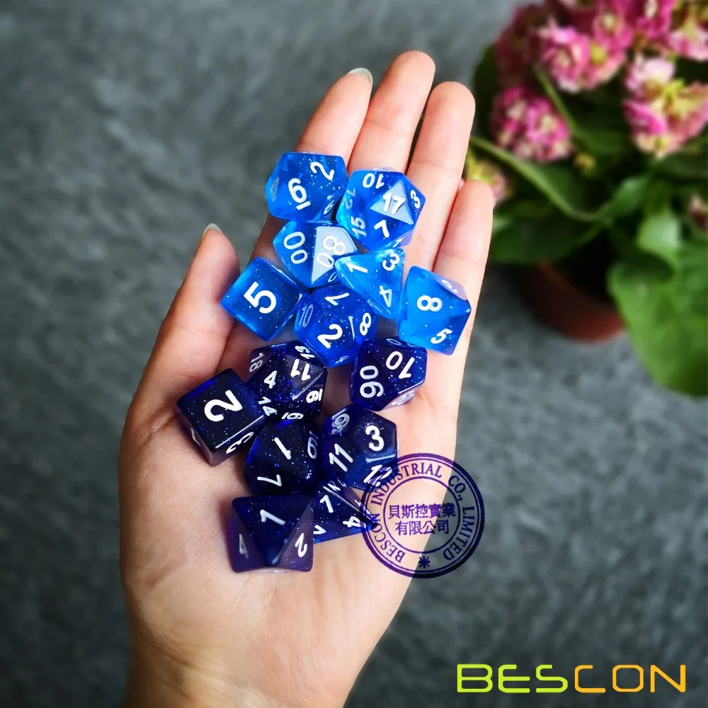 Bescon Super Glow in the Dark Nebula Glitter Polyhedral Dice Set NORTHERN LIGHT, Luminous RPG Dice Set, Glowing Novelty DND Dice 6