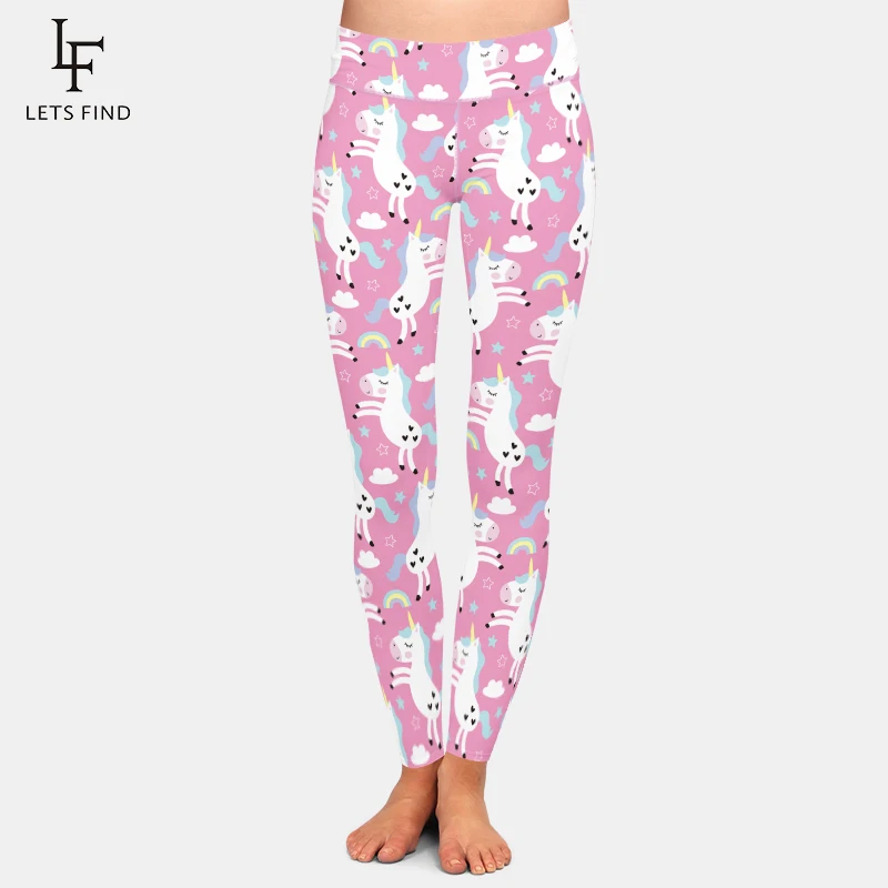 

LETSFIND Brand Unicorns Leggings Women Fitness Pants High Waist Plus Size 3d Printed Rainbow and Star Casual Leggings