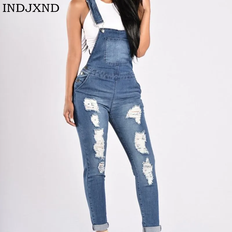 INDJXND New Denim Jumpsuits Women Fashion High Waist Solid Skinny Long