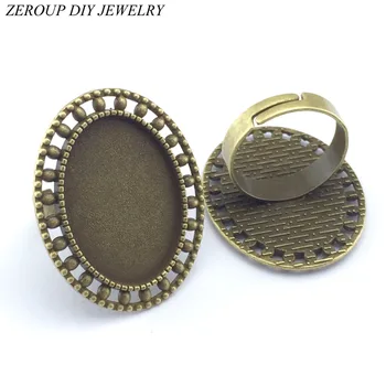 

ZEROUP 18*25mm 5pcs Ring Setting Antique Bronze Plated Adjustable Oval Glass Cabochon Blank Base Supplies for Jewelry F104