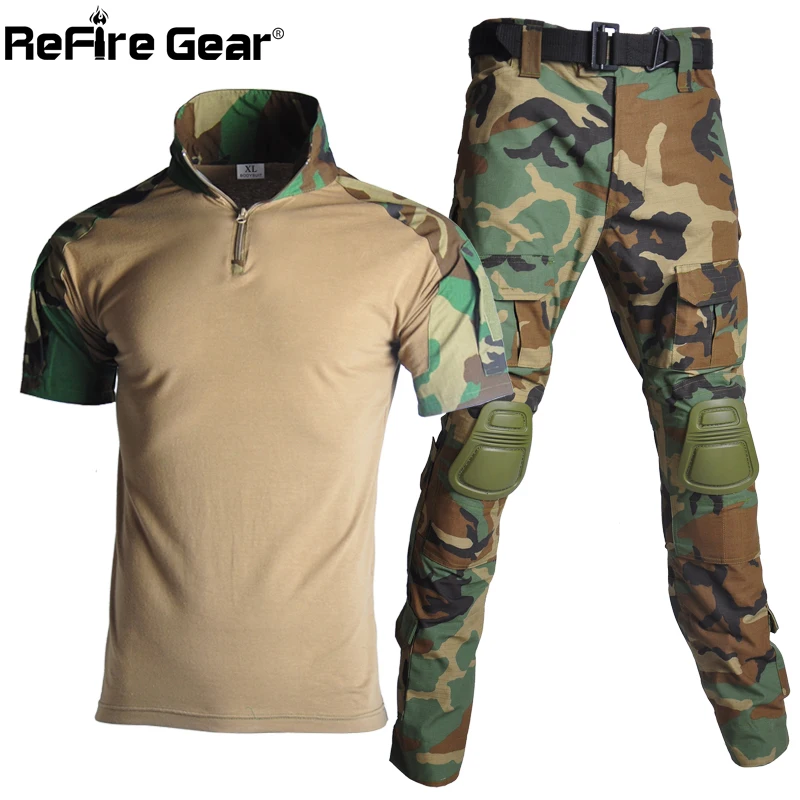 Мужская тактическая форма ReFire Gear армейская футболка + брюки карго в стиле