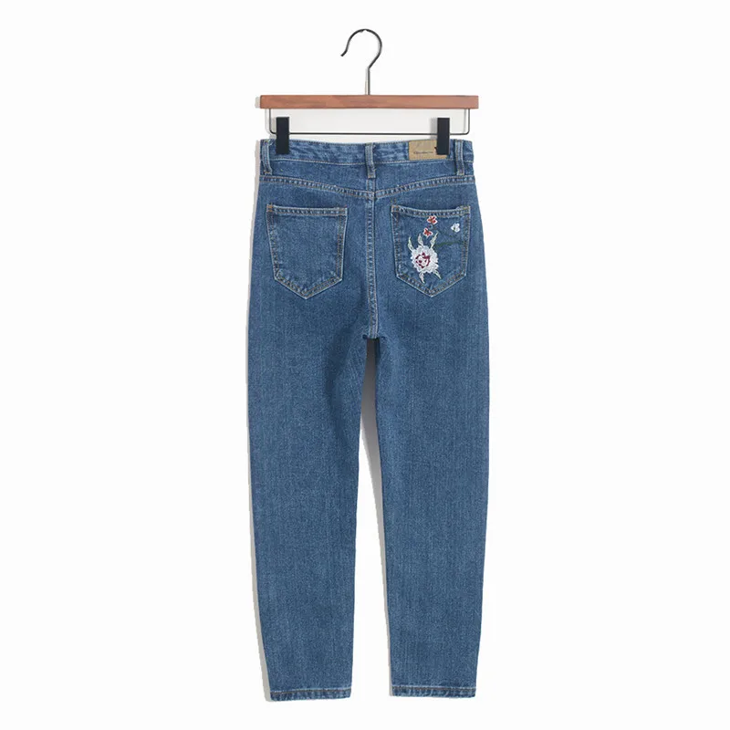 MORUANCLE модные женские джинсы с цветочной вышивкой, брюки с высокой талией, джинсовые брюки с цветочной вышивкой для девушек, потертые синие