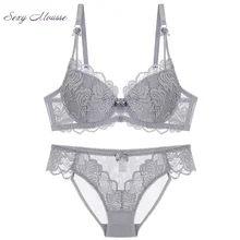 Сексуальный мусс, французское кружевное нижнее белье с глубоким v-образным вырезом, нижнее белье, Летний женский Тонкий хлопковый элегантный бюстгалтер, серый большой бюстгальтер