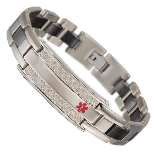 Medical alert Bracelets for Men Black Ceramic Stainless Steel