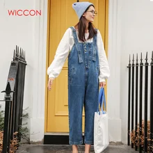 Джинсовые комбинезоны Женская Корейская версия широкие джинсы Осенние новые милые тонкие повседневные джинсы с высокой талией