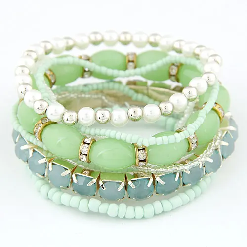 

LEMOER Bohemian Style Candy Color Multilayer Beads Bracelet Bangles Rhinestone Strand Beaded pulseras mujer wrist band Set Women