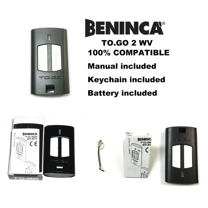 Beninca TO.GO 2WV Garage door compatible transmitter Beninca rolling code remote control Battery Included 12V 23A Beninca TO.GO 2WV Garage door compatible transmitter Beninca rolling code remote control Battery Included 12V 23A