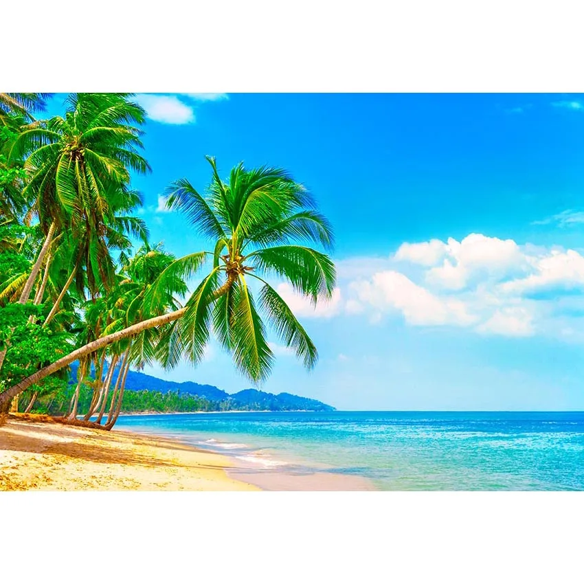 7 X5Ft Blue Sky Palm Tree Sand Beach Summer Holiday Custom Photo Studio Sfondo Banner In Vinile 220Cm X 150Cm