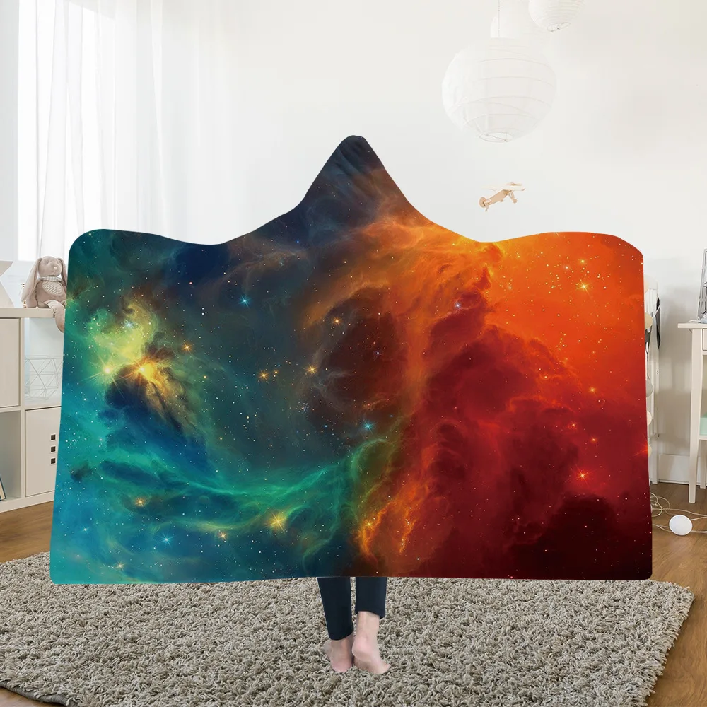 

Yoga mat Hooded Blankets Magic Hat Blanket Thick Double-layer Plush 3D Digital Printing Starry sky Series