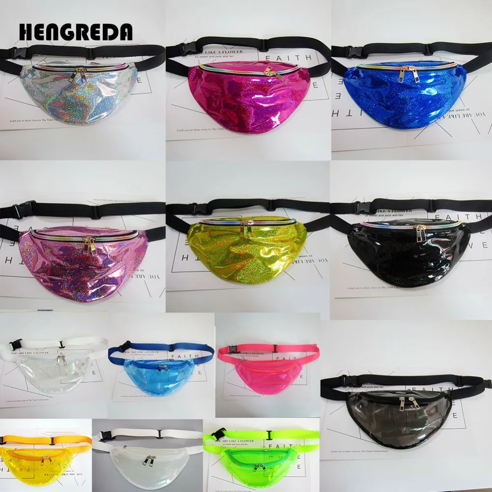 

Women Holographic Fanny Pack Laser Bling Bum Bag 2018 Transparent Waist Bags Hengreda Travel Shiny Hip Bag for Beach Party