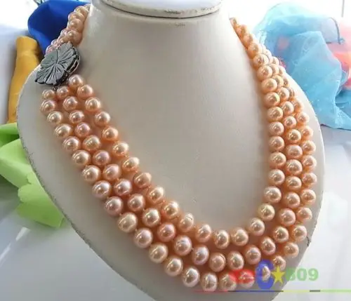 

Hot sale new Style >>>>>3ROW 11MM PINK ROUND FRESHWATER CULTURED PEARL NECKLACE SHELL p848