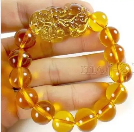 

free shipping NEW Feng Shui Obsidian Black Yellow Crystal Pi Yao Pi Xiu Xie Bracelet For Wealth 14mm