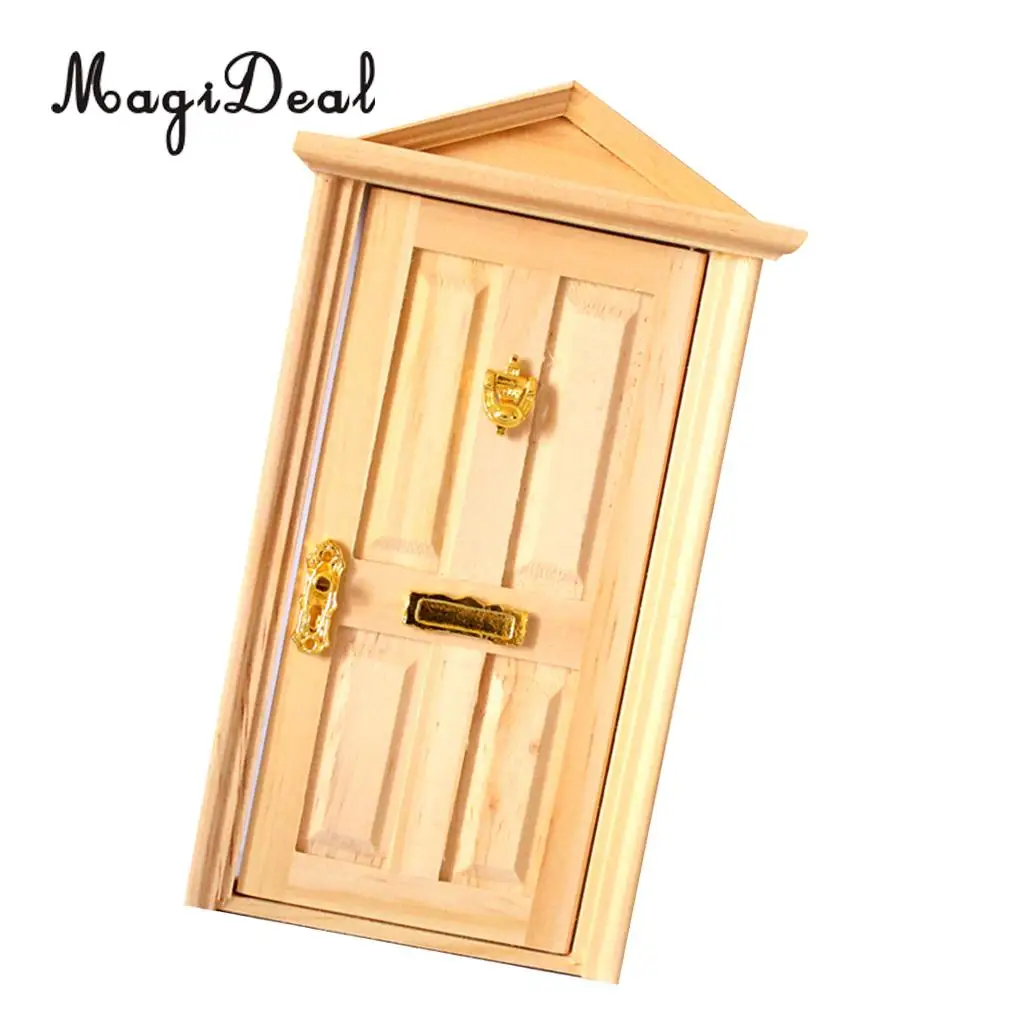 MagiDeal 1/12 Dolls House Miniature Wooden Steepletop Door with Hardware for Dollhouse Bedroom Acce Pretend Play Cute Toy 9x18cm