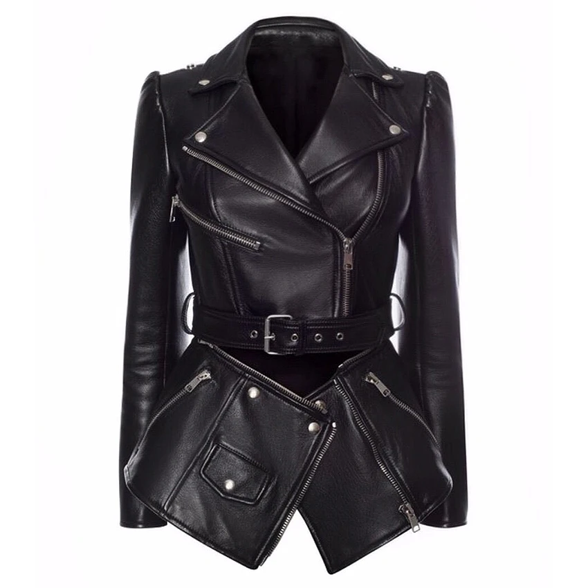 

HIGH QUALITY New Fashion 2018 Designer Jacket Women's Lower Edge Detachable Motorcycle Rider Faux Leather Jacket Coat