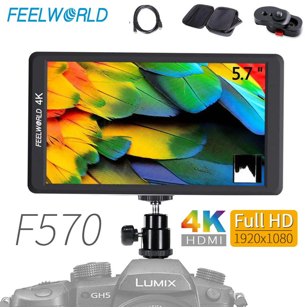 

Feelworld F570 DSLR On Camera Field Monitor 5.7" IPS Full HD 1920x1080 4K HDMI Video Monitor for Sony Canon Nikon with Bag