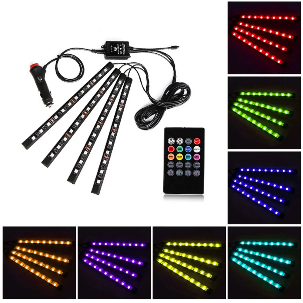 

Car Sound Music Active Effect Light 8 Colors RGB LED Strip Lights Car Interior lamp Atmosphere Lighting Kit with Remote for Bar