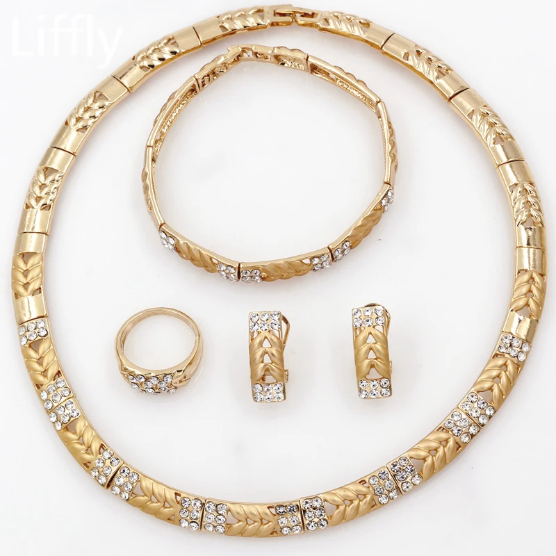 Classic Fashion Women 18 Gold Jewelry Sets Crystal Necklace Earrings Bracelets Rings for Wedding Party Gift | Украшения и