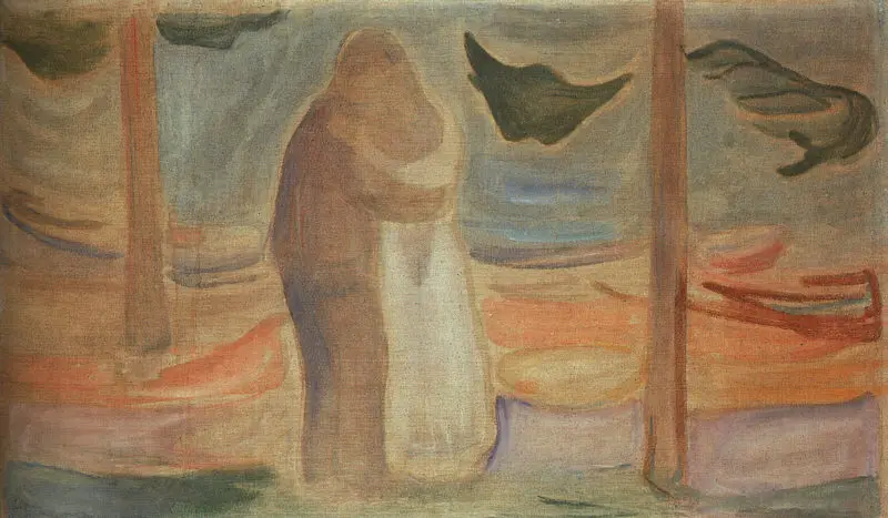 

100% handmade Oil Painting Reproduction on Linen Canvas,couple-on-the-shore-from-the-reinhardt-frieze-1907 by Edvard Munch,