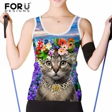 FORUDESIGNS/красивая женская майка с рисунком лавандового кота, Топ без бретелек, сексуальная рубашка без рукавов для девушек, тренировочный топ, укороченные S-XL