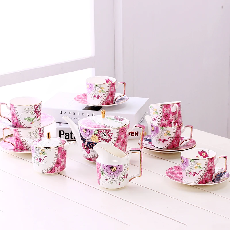

15 pcs luxury butterfly ceramic bone china Coffee Tea Sets 1 teapot 6 cups 6 saucers 1 sugar pot 1 creamer