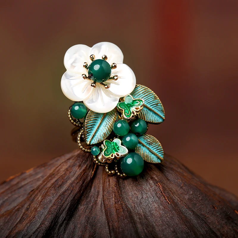 Оригинальное декоративное кольцо ручной работы зеленый темперамент китайский стиль кольцо ювелирные изделия Женское регулируемое кольцо
