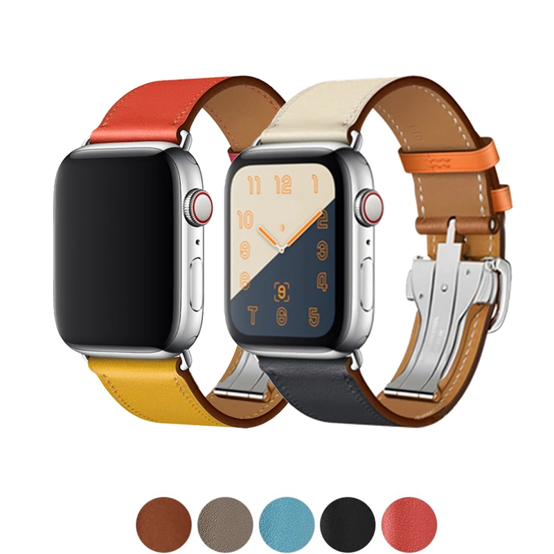 

Genuine leather strap for apple watch band 4 42mm 38mm correa Deployment Buckle watchband for iwatch 3/2/1 44mm 40mm wristbelt