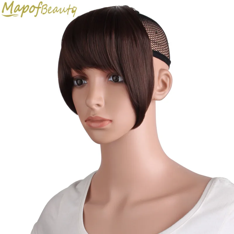 

MapofBeauty Fringe Clip In one piece Hair Gradient Bangs Brown Blonde False Synthetic Hair Extensions Heat Resistant Hair Pieces