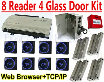 

4 Frameless Glass Door Full Solution with 4 door Access Controller panel+8 New RFID reader Enter+Exit with No Frame Glass Lock