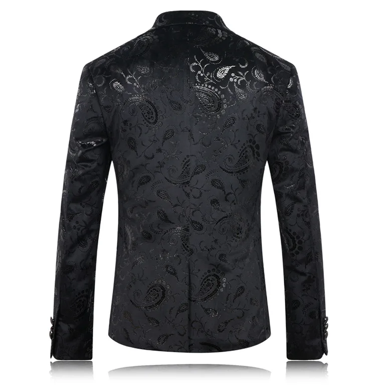Мужской черный стильный пиджак с узором пейсли, новинка, брендовый однобортный пиджак на двух пуговицах, Мужские Сценические куртки для вечеринок