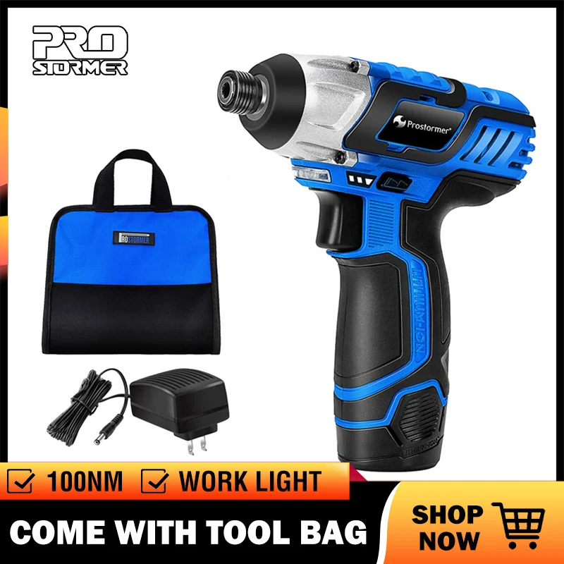 PROSTORMER 12V Electric Screwdriver Rechargeable Cordless Drill 2000mAh Battery 1/4inch Power Tools Drill Machine with Tool Bag