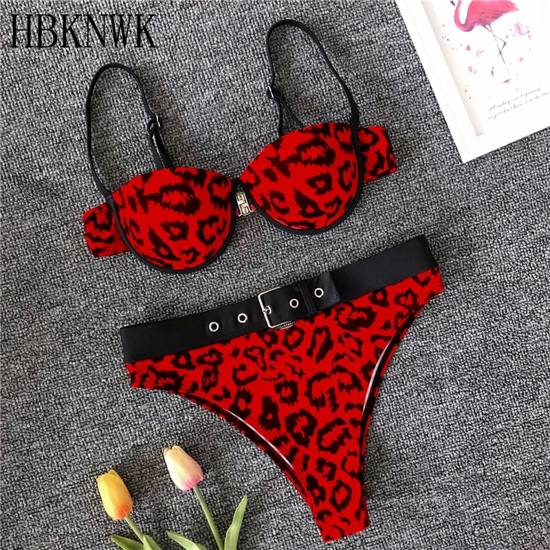 Billige Sexy Red Leopard Print Bikini Mit Push Up Badeanzug Für Frauen Bademode 2019 Mujer Underwied Hohe taille Bikini Set Bade anzug