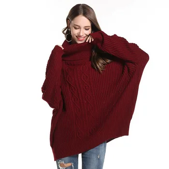 

Turtleneck Oversized Sweater Women Pullover Casual Stripe Knitted Pull Sweaters Female 2018 Winter Fashion Batwing Sleeve Jumper