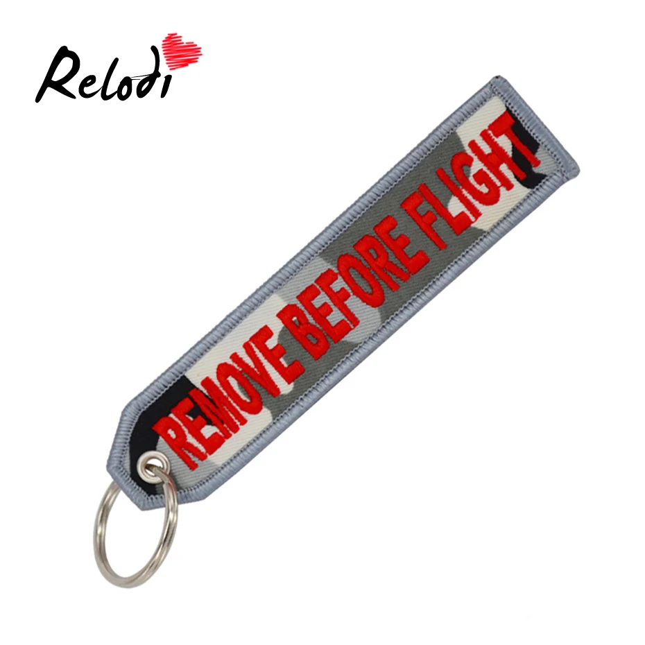 

Relodi Remove Before Flight Keychain Embroidery Lettering Polyester Fabric Key Protector Commemorative Key Chains SP2349