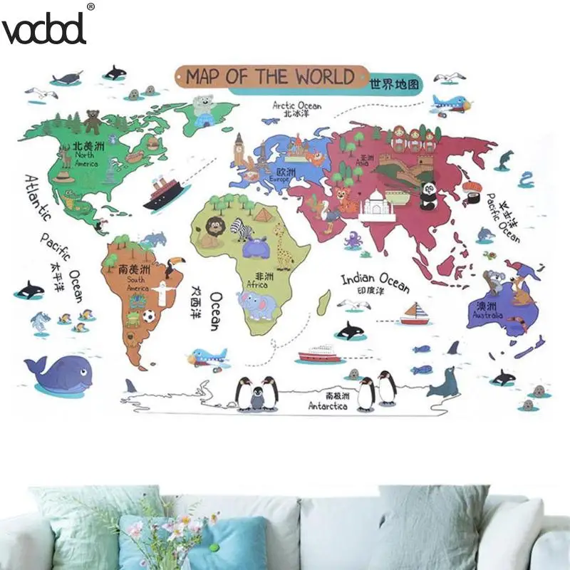 

Cartoon Animals PVC World Map Stickers Poster for Kids Room Decorations Mural DIY Art Children Decals Nursery Posters stationery