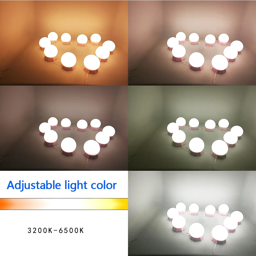  Hollywood Style LED Vanity Mirror Desk Lights Kit for Makeup with Stepless Dimming Wall Lamp 6 8 10