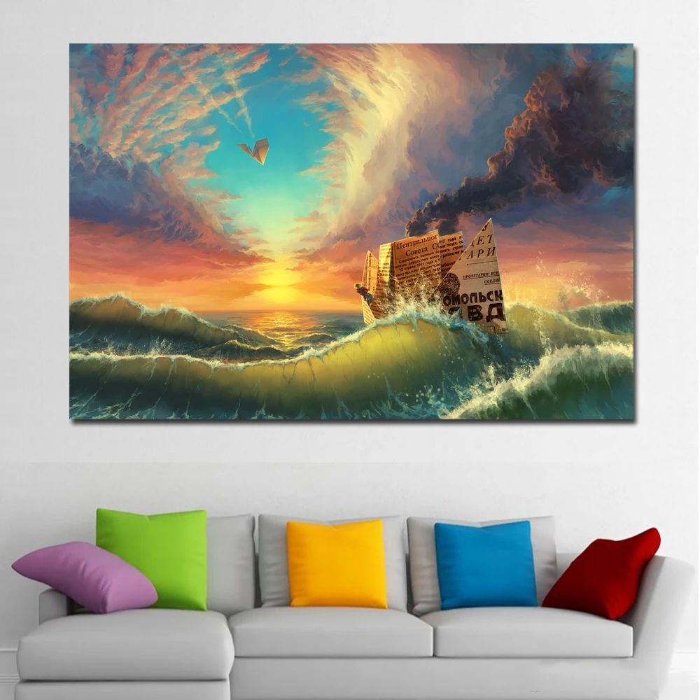

HD Prints Colorful Picture Sea,Ship,Waves Posters Print Landscape Picture Canvas Painting No Frames Living Room Home Decor
