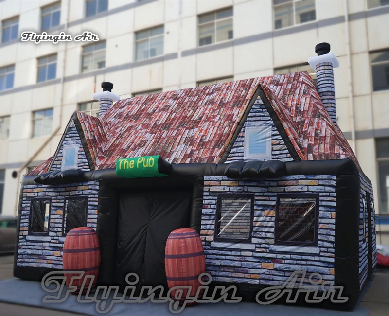Customized Inflatable Irish Pub House 8m*4m*5m Village Cottage Blow Up Camping Marquee Tent For