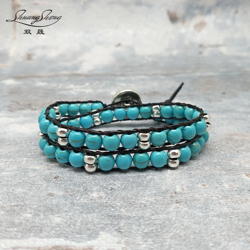 

6mm Artificial Green Howlite Handwoven Bracelet Bohemian Ethnic Style Haute Couture Female Bracelet Free Shipping