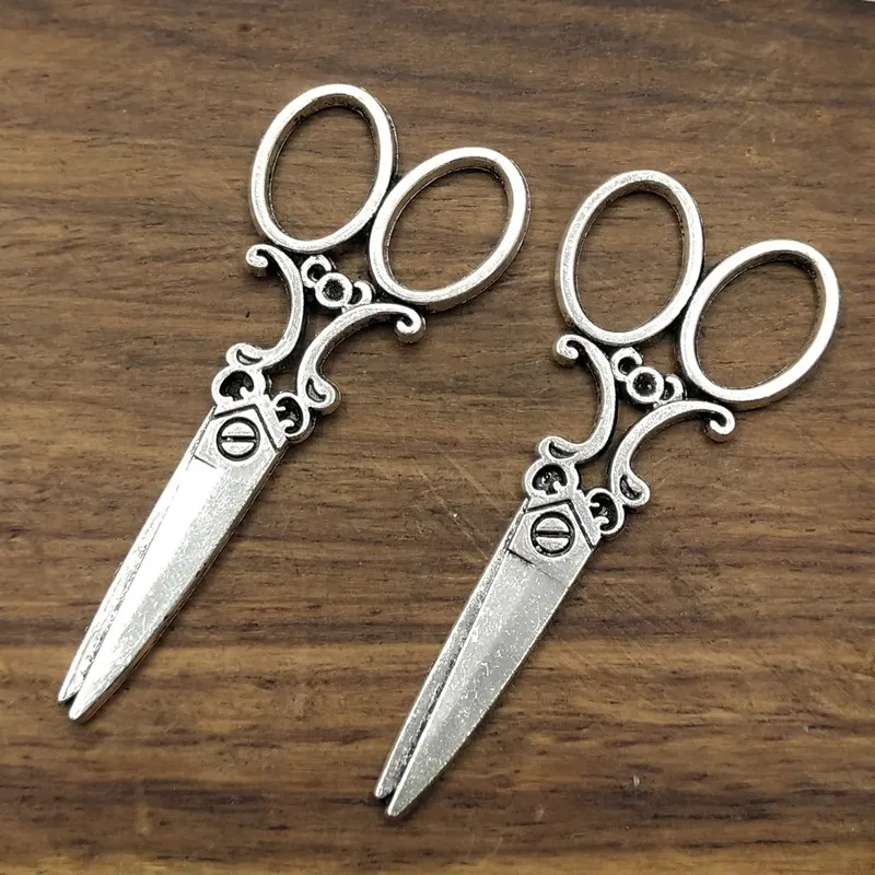 

10pcs Sewing scissors Charms 60x25mm Tibetan Silver Plated Pendants Antique Jewelry Making DIY Handmade Craft
