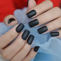 Матовые средние квадратные ногти матовый черный цвет Гламурные художественные поддельные ногти искусственные накладные ногти